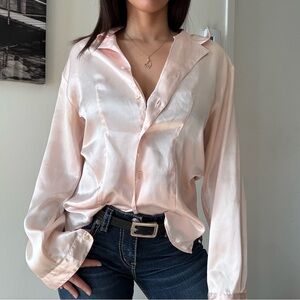 90s Vintage Light Pink Silky Blouse